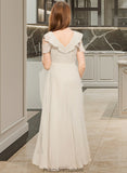 Macy A-Line V-neck Floor-Length Chiffon Junior Bridesmaid Dress With Cascading Ruffles STKP0013603