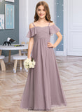 Lilliana A-Line Off-the-Shoulder Floor-Length Chiffon Junior Bridesmaid Dress With Ruffle STKP0013610