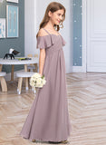 Lilliana A-Line Off-the-Shoulder Floor-Length Chiffon Junior Bridesmaid Dress With Ruffle STKP0013610