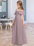 Lilliana A-Line Off-the-Shoulder Floor-Length Chiffon Junior Bridesmaid Dress With Ruffle STKP0013610