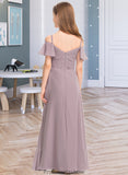 Lilliana A-Line Off-the-Shoulder Floor-Length Chiffon Junior Bridesmaid Dress With Ruffle STKP0013610