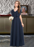 Marlee A-Line V-neck Floor-Length Chiffon Junior Bridesmaid Dress STKP0013611