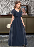 Marlee A-Line V-neck Floor-Length Chiffon Junior Bridesmaid Dress STKP0013611