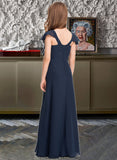 Marlee A-Line V-neck Floor-Length Chiffon Junior Bridesmaid Dress STKP0013611