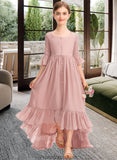 Rosie A-Line Scoop Neck Asymmetrical Chiffon Junior Bridesmaid Dress With Bow(s) Cascading Ruffles STKP0013612