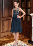 Ina A-Line Scoop Neck Knee-Length Chiffon Junior Bridesmaid Dress STKP0013614