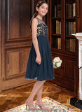 Ina A-Line Scoop Neck Knee-Length Chiffon Junior Bridesmaid Dress STKP0013614