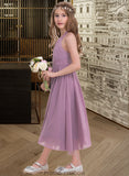 Keely A-Line Halter Tea-Length Chiffon Junior Bridesmaid Dress With Ruffle STKP0013616