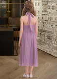 Keely A-Line Halter Tea-Length Chiffon Junior Bridesmaid Dress With Ruffle STKP0013616