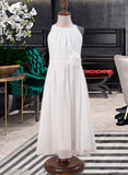 Nellie A-Line Scoop Neck Ankle-Length Chiffon Junior Bridesmaid Dress With Flower(s) STKP0013621