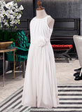 Nellie A-Line Scoop Neck Ankle-Length Chiffon Junior Bridesmaid Dress With Flower(s) STKP0013621