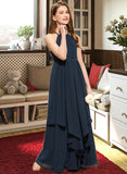 Joan A-Line Scoop Neck Floor-Length Chiffon Junior Bridesmaid Dress With Cascading Ruffles STKP0013622