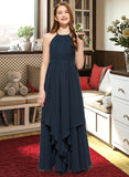 Joan A-Line Scoop Neck Floor-Length Chiffon Junior Bridesmaid Dress With Cascading Ruffles STKP0013622