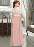 Daniella A-Line Scoop Neck Floor-Length Chiffon Lace Junior Bridesmaid Dress STKP0013623