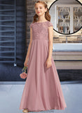 Haven A-Line Scoop Neck Floor-Length Chiffon Lace Junior Bridesmaid Dress STKP0013624