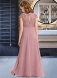 Haven A-Line Scoop Neck Floor-Length Chiffon Lace Junior Bridesmaid Dress STKP0013624