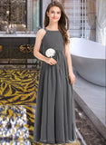 Marilyn A-Line Scoop Neck Floor-Length Chiffon Junior Bridesmaid Dress With Ruffle Lace STKP0013625