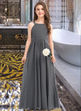 Marilyn A-Line Scoop Neck Floor-Length Chiffon Junior Bridesmaid Dress With Ruffle Lace STKP0013625