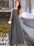 Marilyn A-Line Scoop Neck Floor-Length Chiffon Junior Bridesmaid Dress With Ruffle Lace STKP0013625