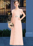 Kaylee A-Line Scoop Neck Floor-Length Lace Junior Bridesmaid Dress With Beading Bow(s) Cascading Ruffles STKP0013627