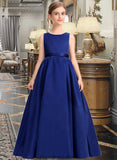 Dominique Ball-Gown/Princess Scoop Neck Sweep Train Satin Junior Bridesmaid Dress With Bow(s) STKP0013628