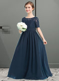 Ashleigh A-LineScoopNeckFloor-LengthChiffonJuniorBridesmaidDress#148411 STKP0013631