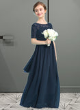 Ashleigh A-LineScoopNeckFloor-LengthChiffonJuniorBridesmaidDress#148411 STKP0013631