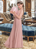 Peyton A-Line Scoop Neck Floor-Length Chiffon Junior Bridesmaid Dress With Ruffle STKP0013632