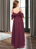 Carley A-Line Off-the-Shoulder Asymmetrical Chiffon Junior Bridesmaid Dress With Cascading Ruffles STKP0013636