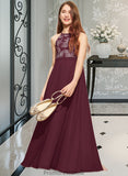 Tianna A-Line Scoop Neck Floor-Length Chiffon Lace Junior Bridesmaid Dress With Bow(s) STKP0013637