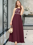 Tianna A-Line Scoop Neck Floor-Length Chiffon Lace Junior Bridesmaid Dress With Bow(s) STKP0013637