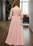 Lesley A-Line Off-the-Shoulder Floor-Length Chiffon Lace Junior Bridesmaid Dress STKP0013640