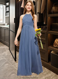 Elizabeth A-Line Scoop Neck Floor-Length Chiffon Junior Bridesmaid Dress With Ruffle STKP0013641