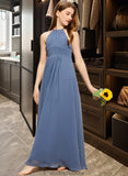 Elizabeth A-Line Scoop Neck Floor-Length Chiffon Junior Bridesmaid Dress With Ruffle STKP0013641