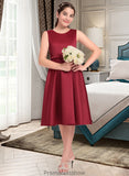 Denisse A-Line Scoop Neck Knee-Length Satin Junior Bridesmaid Dress With Lace Bow(s) STKP0013646