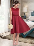 Denisse A-Line Scoop Neck Knee-Length Satin Junior Bridesmaid Dress With Lace Bow(s) STKP0013646