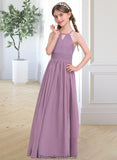 Morgan A-LineScoopNeckFloor-LengthChiffonJuniorBridesmaidDressWithRuffle#119580 STKP0013647