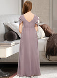 Lucy A-Line Scoop Neck Floor-Length Chiffon Junior Bridesmaid Dress With Cascading Ruffles STKP0013649