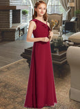 Anabel A-Line One-Shoulder Floor-Length Chiffon Junior Bridesmaid Dress With Ruffles STKP0013650