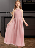 Madelynn A-Line Square Neckline Floor-Length Chiffon Junior Bridesmaid Dress With Ruffle STKP0013651