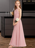 Madelynn A-Line Square Neckline Floor-Length Chiffon Junior Bridesmaid Dress With Ruffle STKP0013651