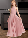 Madelynn A-Line Square Neckline Floor-Length Chiffon Junior Bridesmaid Dress With Ruffle STKP0013651