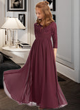 Sasha A-Line V-neck Floor-Length Chiffon Lace Junior Bridesmaid Dress STKP0013652