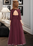 Sasha A-Line V-neck Floor-Length Chiffon Lace Junior Bridesmaid Dress STKP0013652