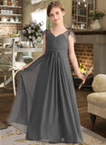 Jaslyn A-Line V-neck Floor-Length Chiffon Junior Bridesmaid Dress With Ruffle Beading STKP0013653