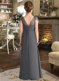 Jaslyn A-Line V-neck Floor-Length Chiffon Junior Bridesmaid Dress With Ruffle Beading STKP0013653