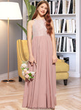 Clarissa A-Line Scoop Neck Floor-Length Chiffon Lace Junior Bridesmaid Dress With Sequins STKP0013655