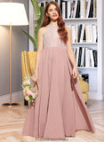 Clarissa A-Line Scoop Neck Floor-Length Chiffon Lace Junior Bridesmaid Dress With Sequins STKP0013655