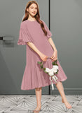 Cassie A-Line Scoop Neck Knee-Length Chiffon Junior Bridesmaid Dress With Cascading Ruffles STKP0013656