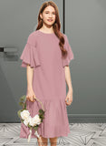 Cassie A-Line Scoop Neck Knee-Length Chiffon Junior Bridesmaid Dress With Cascading Ruffles STKP0013656